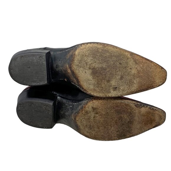 Vintage Dan Post Black Leather‎ Red Inlaid Leather Cowgirl Boots - Picture 7 of 12